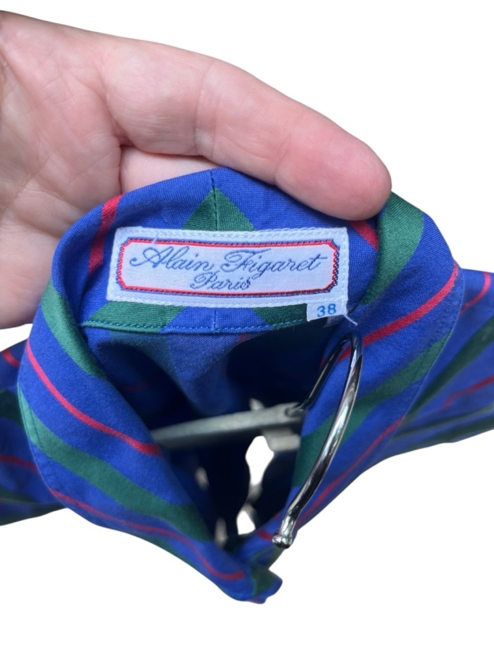 Vintage Alain Figaret Paris Striped Gold Button-Front Top in Blue and Green - Picture 4 of 7